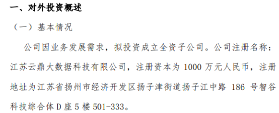 鼎集智能投資千萬成立江蘇云鼎大數據科技，布局第一類增值電信業務